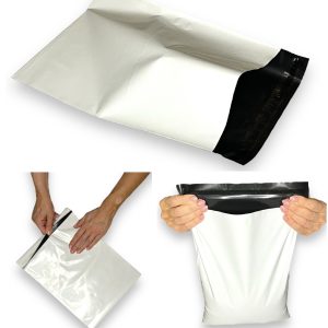 Heavy Duty (X-STRONG) Co-ex WHITE/BLACK Polythene Mailing Bags Mailers 600mm x 900mm (24"x36") - 30% recycled material